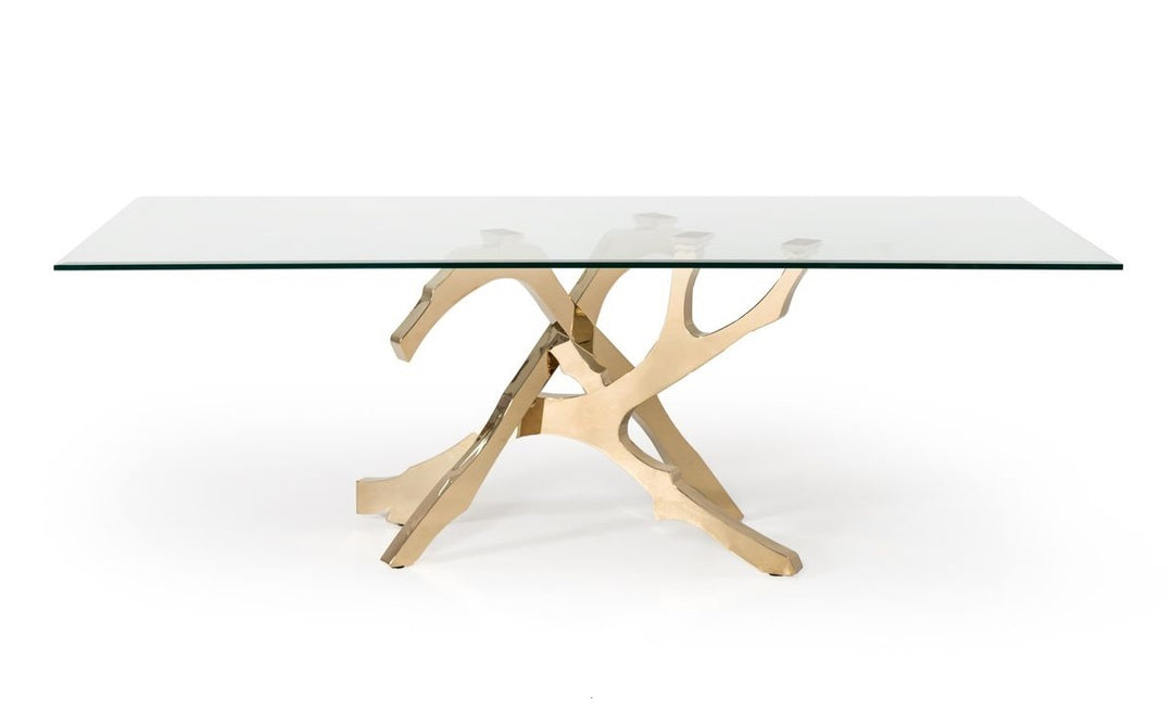 Legend Modern Glass & Gold Dining Table