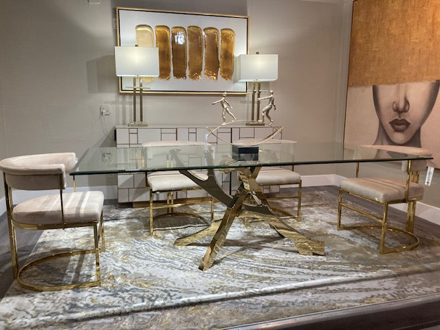 Legend Modern Glass & Gold Dining Table - View 17