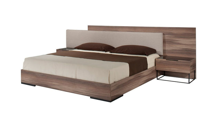 Matteo Italian Modern Queen Walnut &amp; Fabric Bed