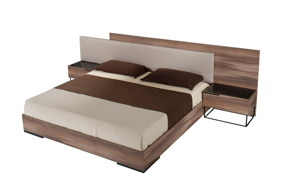 Matteo Italian Modern Queen Walnut & Fabric Bed