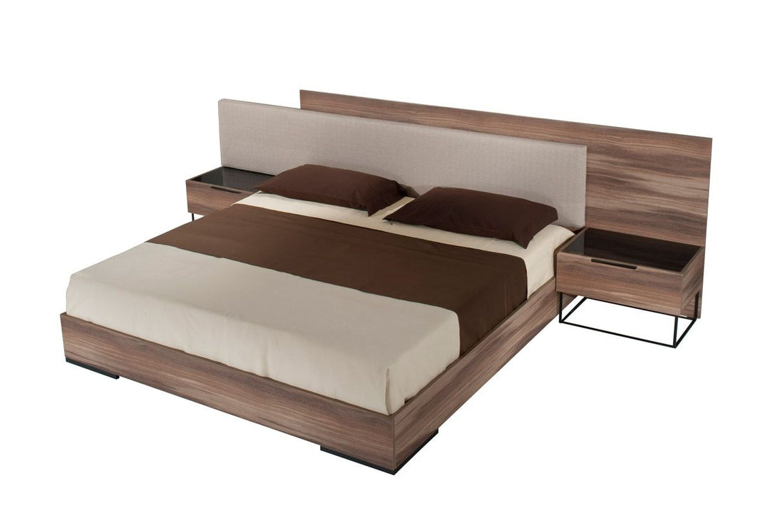 Matteo Italian Modern Queen Walnut & Fabric Bed