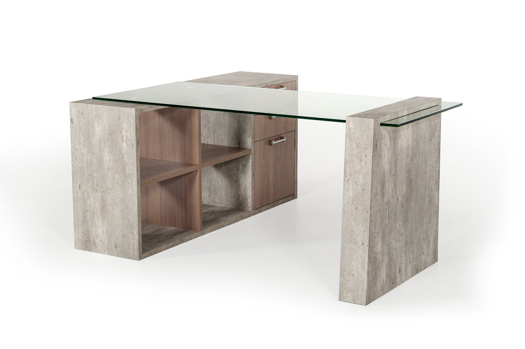 Boston Modern Glass  and  Faux Concrete Reversible Desk