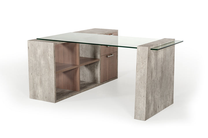 Boston Modern Glass &amp; Faux Concrete Reversible Desk