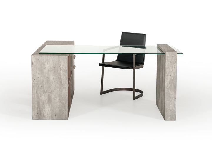 Boston Modern Glass &amp; Faux Concrete Reversible Desk