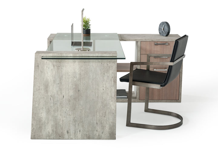 Boston Modern Glass &amp; Faux Concrete Reversible Desk