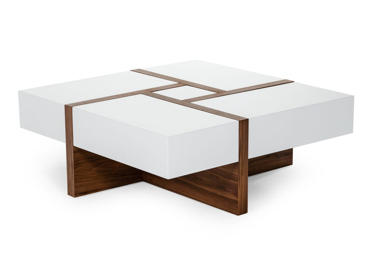 Makai Modern White  and  Walnut Square Coffee Table