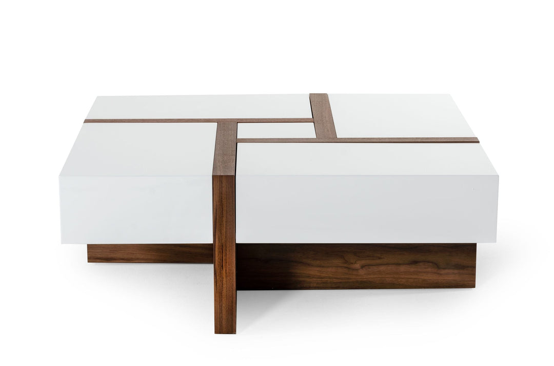Makai Modern White  and  Walnut Square Coffee Table