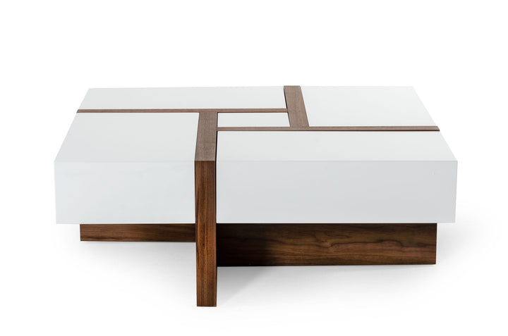 Makai Modern White  and  Walnut Square Coffee Table
