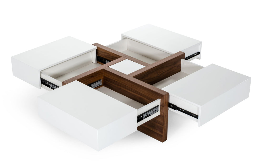 Makai Modern White  and  Walnut Square Coffee Table