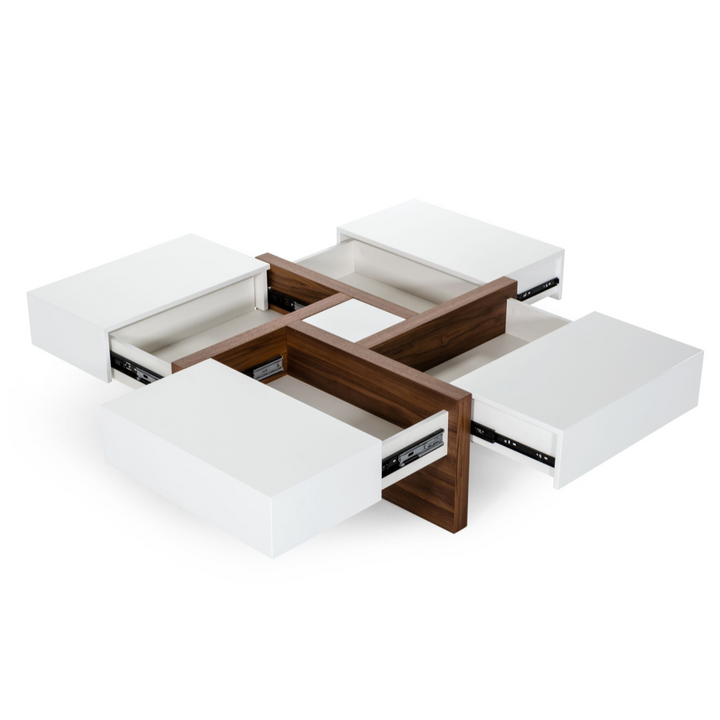 Makai Modern White &amp; Walnut Square Coffee Table