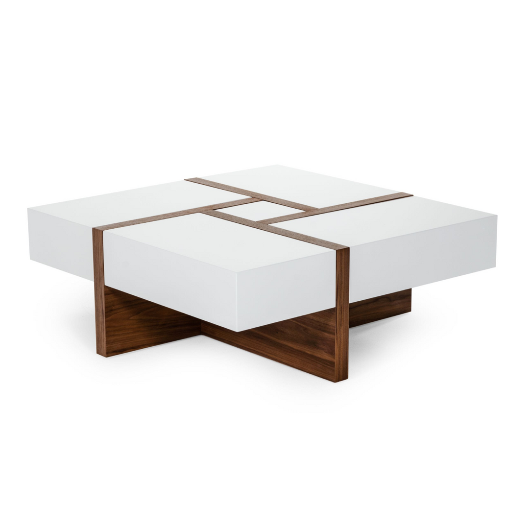 Makai Modern White & Walnut Square Coffee Table