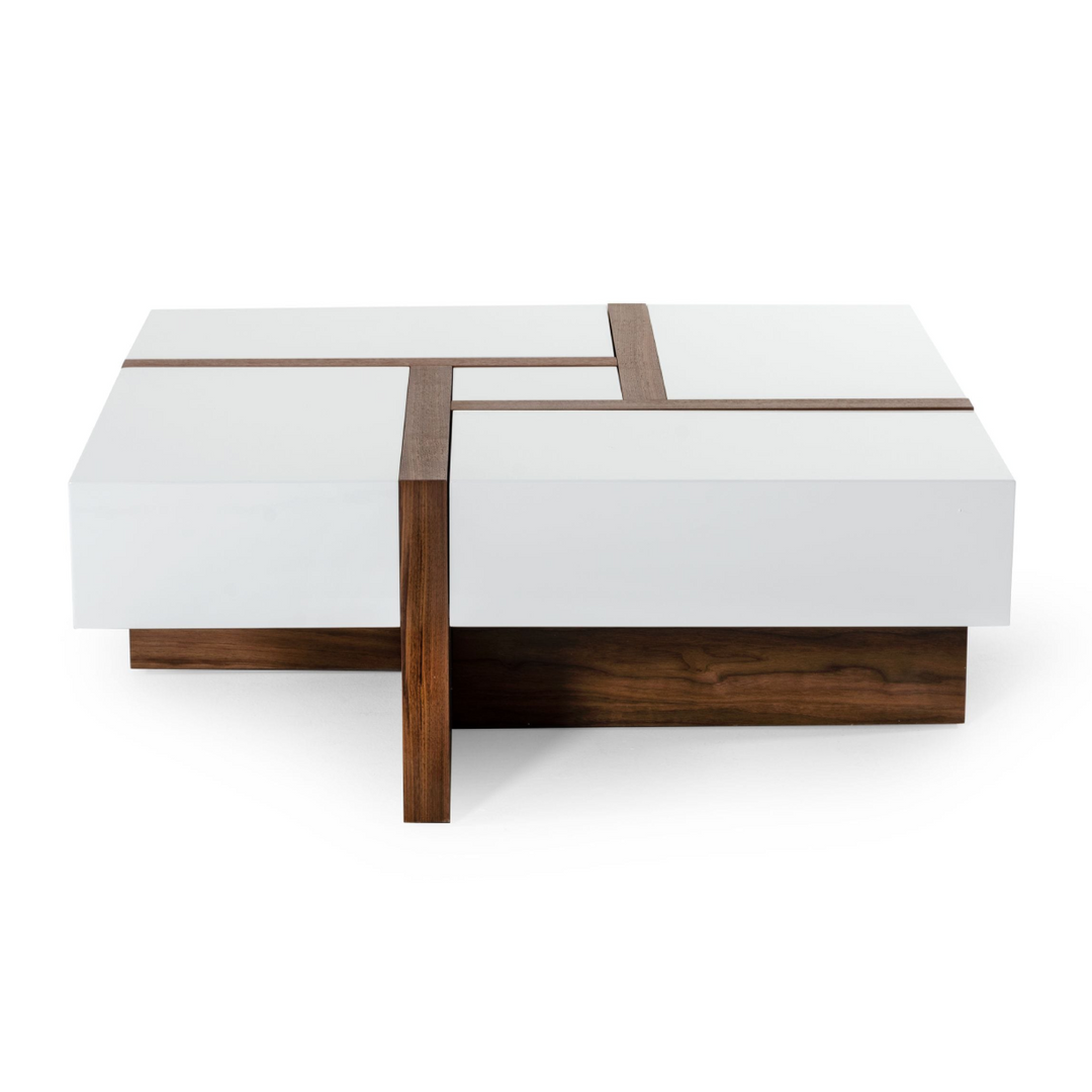 Makai Modern White & Walnut Square Coffee Table