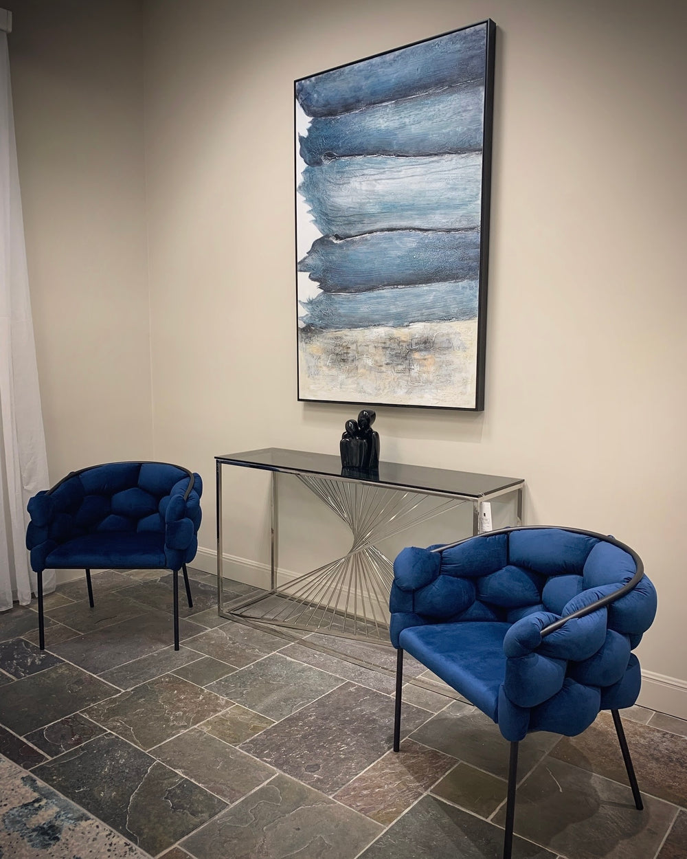Debra Modern Blue Fabric Dining Chair - View 4