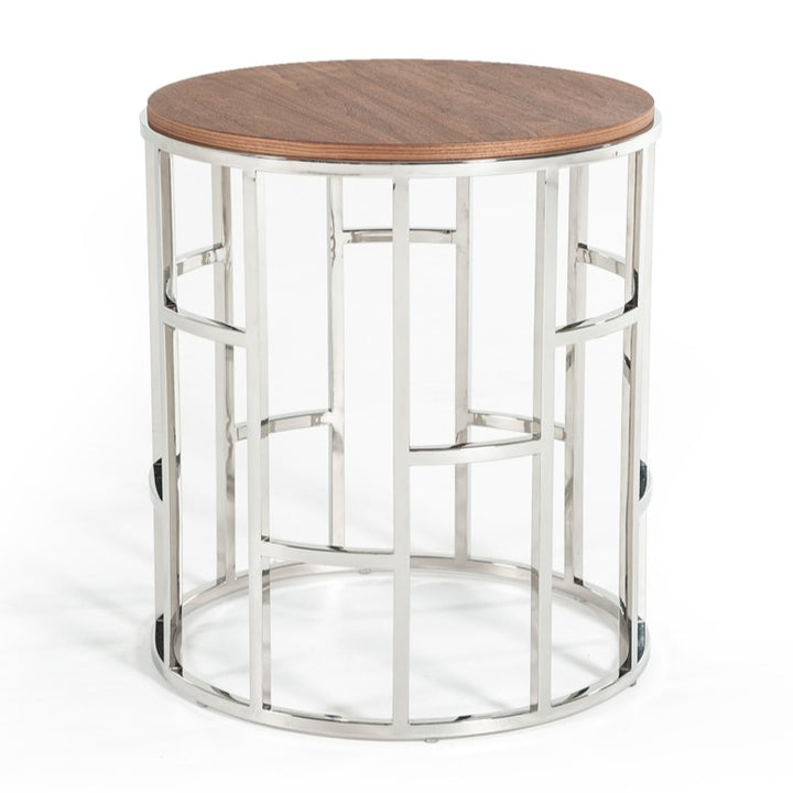 Silvia Modern Walnut &amp; Stainless Steel End Table