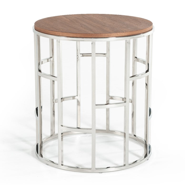 Silvia Modern Walnut & Stainless Steel End Table