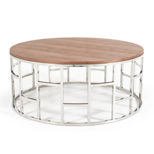 Silvia Modern Walnut &amp; Stainless Steel Coffee Table