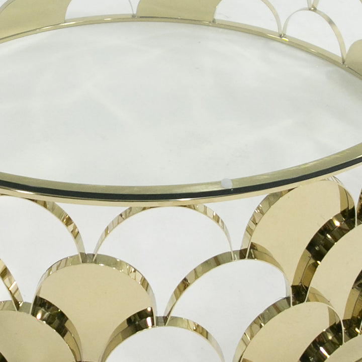 Javier Modern Glass &amp; Gold Round Coffee Table