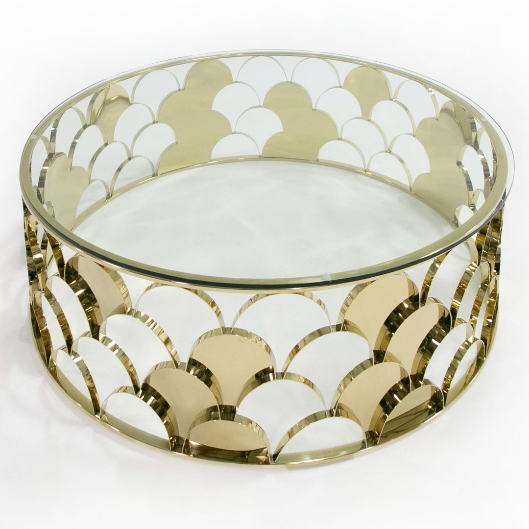 Javier Modern Glass & Gold Round Coffee Table