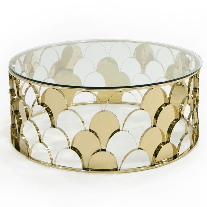 Javier Modern Glass &amp; Gold Round Coffee Table