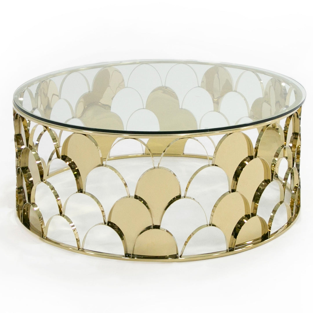 Javier Modern Glass & Gold Round Coffee Table