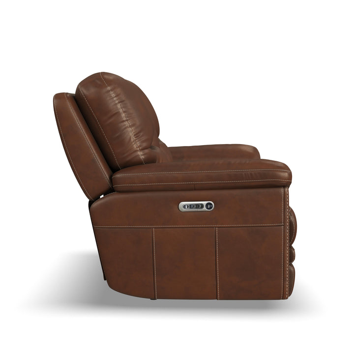 David Power Reclining Loveseat With Console, Power Headrests &amp; Lumbar Pecan