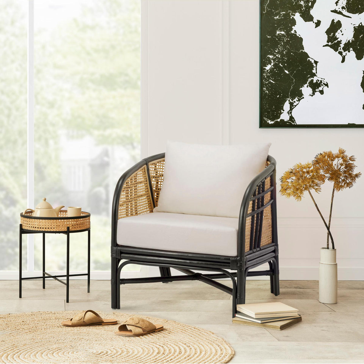 Ferrara Rattan Accent Arm Chair - Black/Natural - view 2