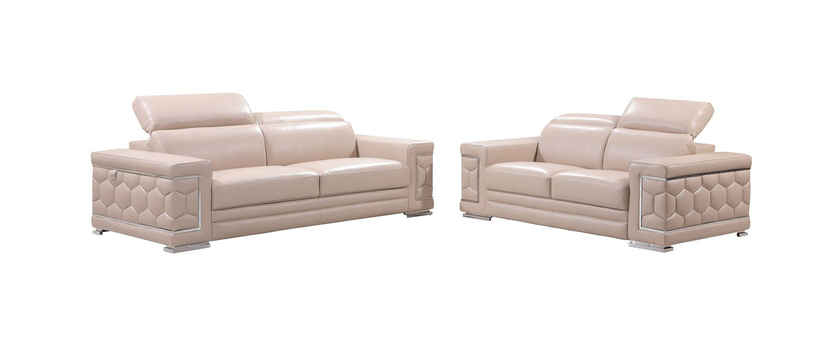 DivanItalia 692 2-Piece Sofa Set with Adjustable Headrest in Top-Grain Italian Leather - Beige