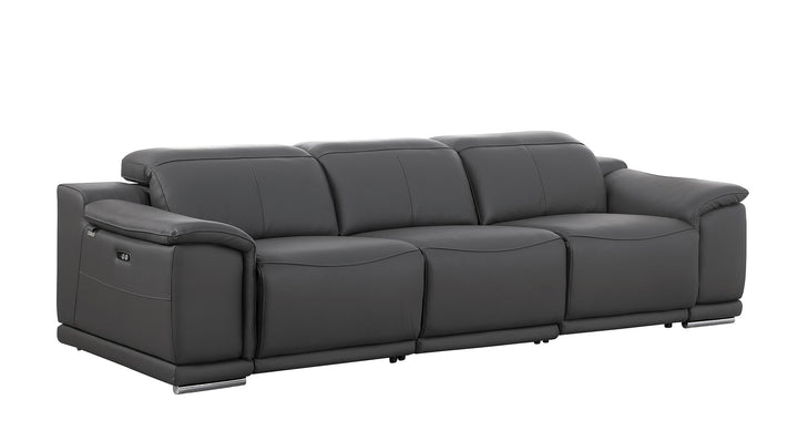 DivanItalia 9762 3-Piece Modular Power Reclining Sofa with 2 Power Recliners in Top Grain Italian Leather - Dark Gray