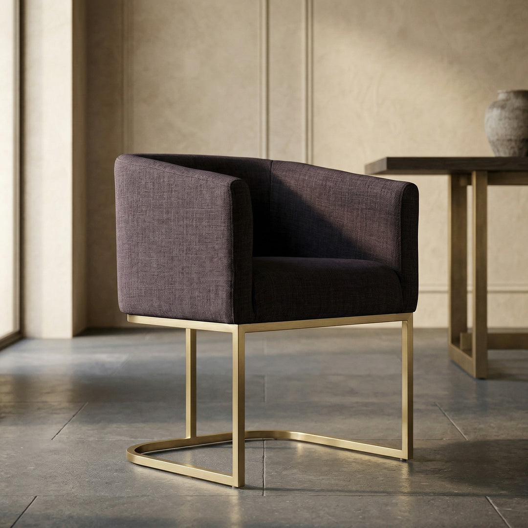 Yukon Modern Grey Fabric & Antique Brass Dining Chair