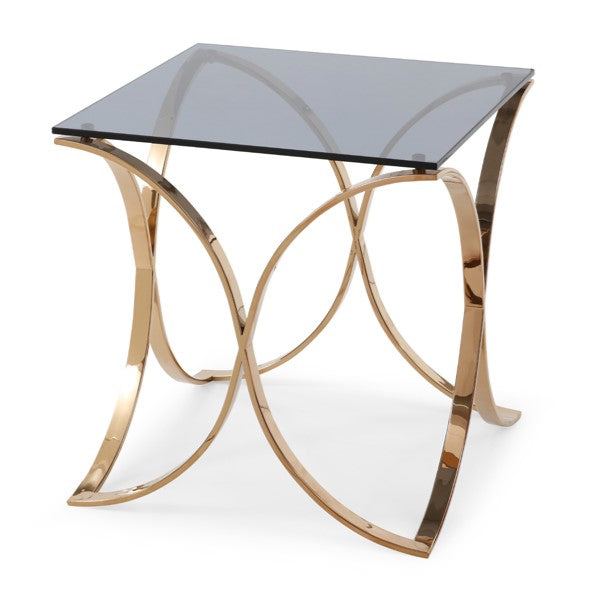 Reklaw Modern Smoked Glass &amp; Rosegold End Table