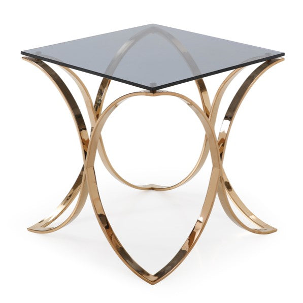 Reklaw Modern Smoked Glass &amp; Rosegold End Table