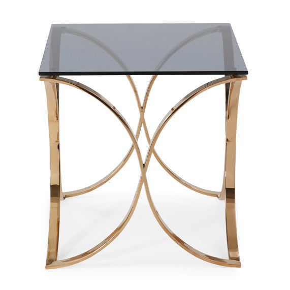 Reklaw Modern Smoked Glass &amp; Rosegold End Table