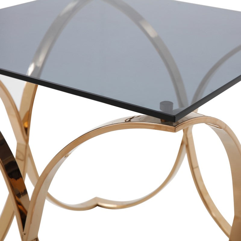 Reklaw Modern Smoked Glass & Rosegold End Table - View 5