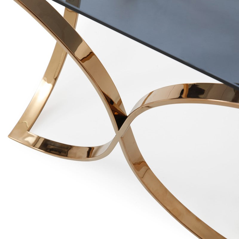Reklaw Modern Smoked Glass & Rosegold End Table