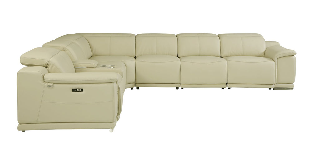 DivanItalia 9762 7-Piece L Shaped Top Grain Italian Leather Sectional Sofa with 4 Power Recliners - Beige