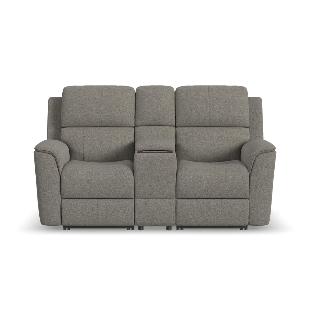 Henry Fabric Power Reclining Loveseat with Console & Power Headrests & Lumbar in Fog