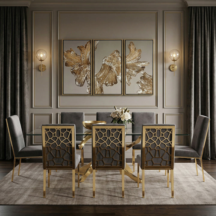 Reba Modern Grey Velvet &amp; Gold Dining Chair (Set of 2)