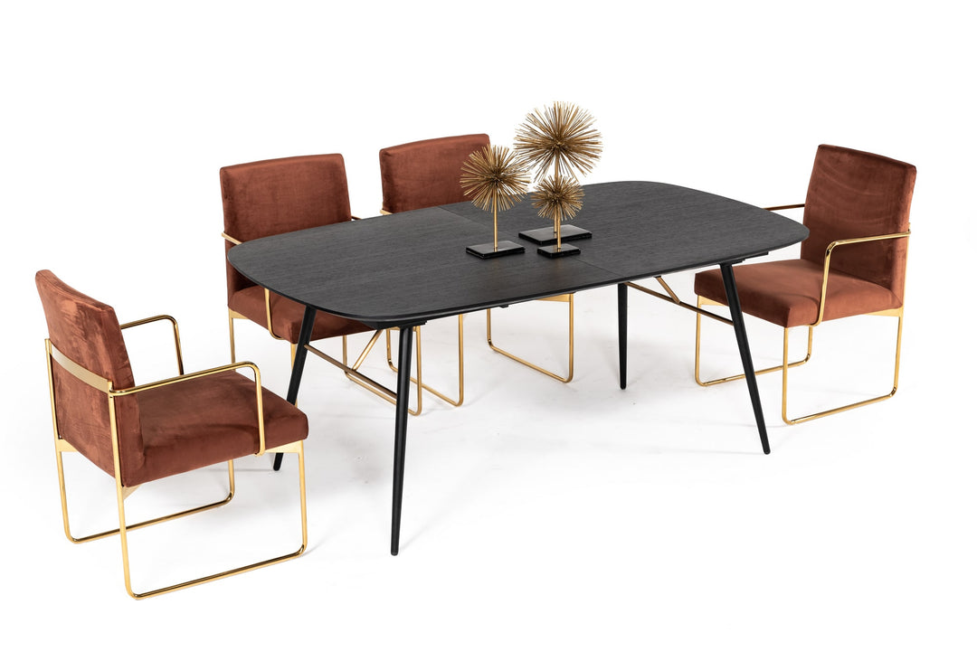 Billy Modern Black Oak  and  Gold Extendable Dining Table