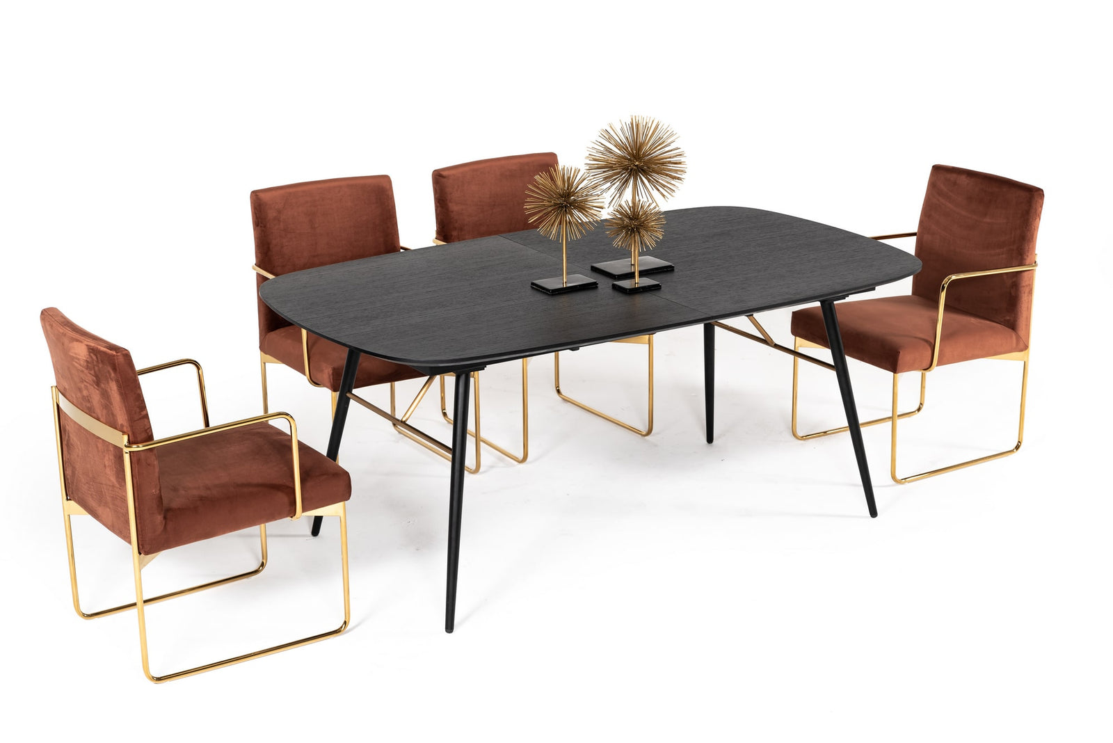 Billy Modern Black Oak  and  Gold Extendable Dining Table