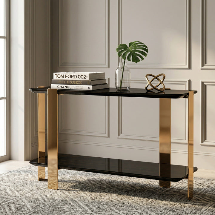 Leroy Modern Ebony &amp; Rosegold Console Table