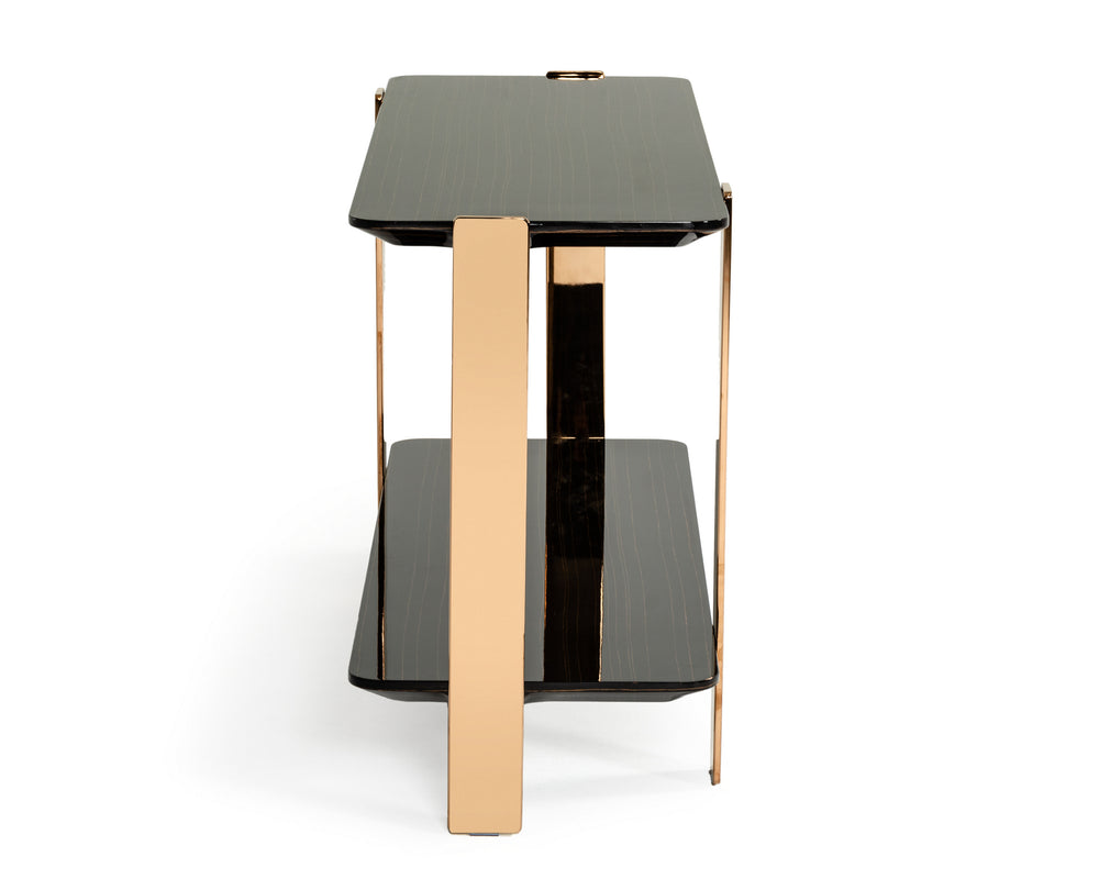 Leroy Modern Ebony & Rosegold Console Table - View 2