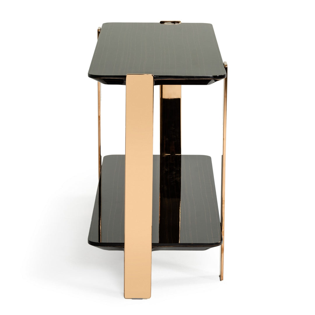 Leroy Modern Ebony & Rosegold Console Table