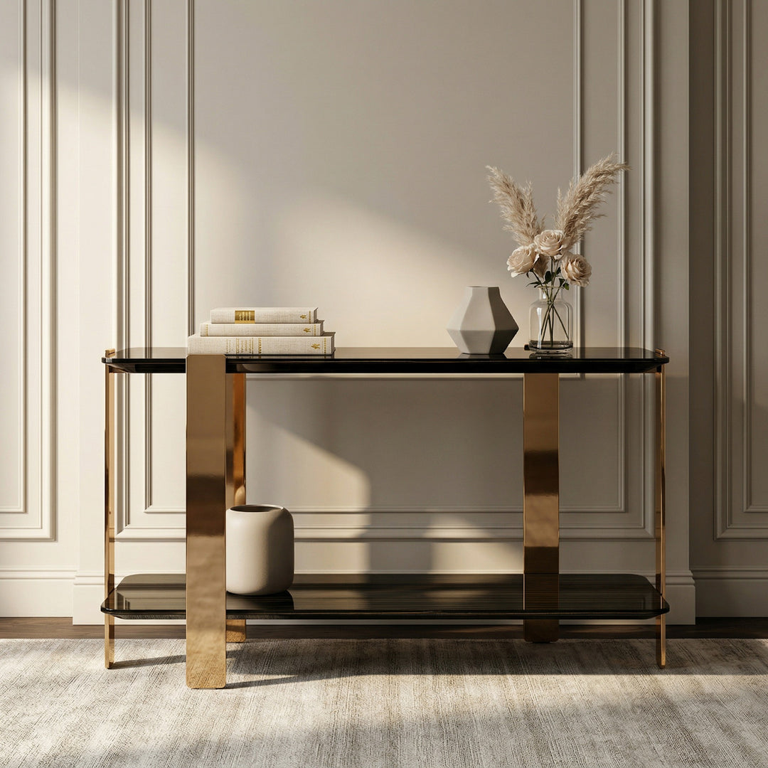 Leroy Modern Ebony & Rosegold Console Table