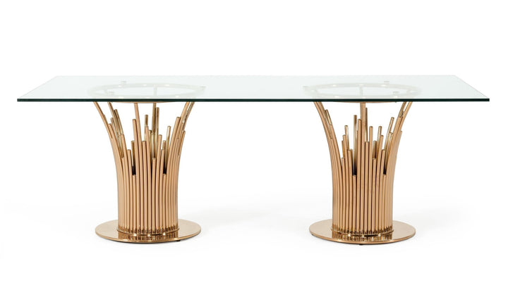 Paxton Modern Glass &amp; Rosegold Dining Table