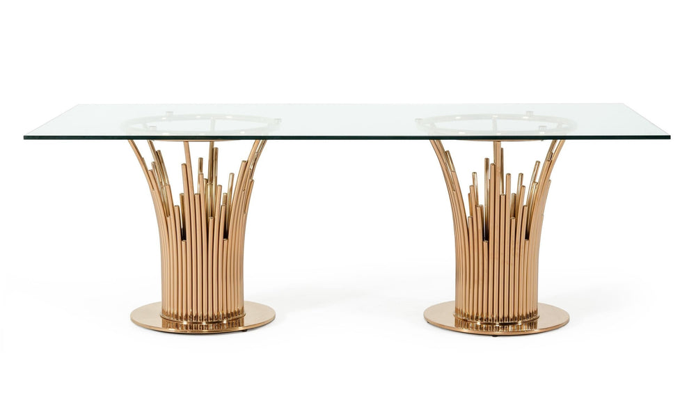 Paxton Modern Glass & Rosegold Dining Table - View 6