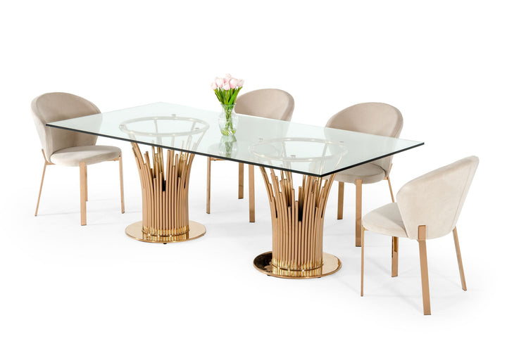 Paxton Modern Glass &amp; Rosegold Dining Table