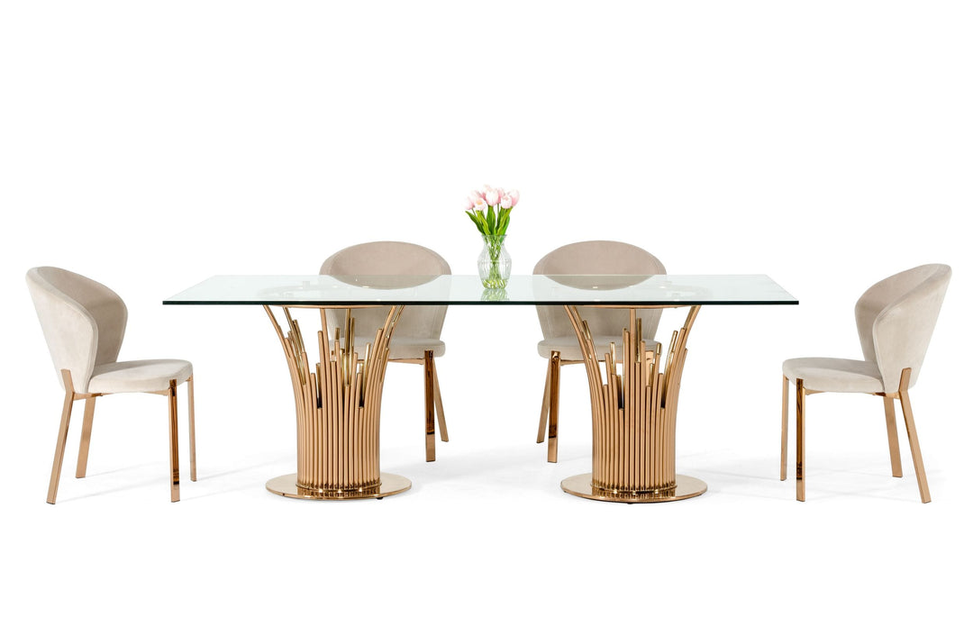 Paxton Modern Glass & Rosegold Dining Table