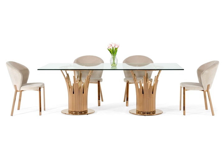 Paxton Modern Glass &amp; Rosegold Dining Table
