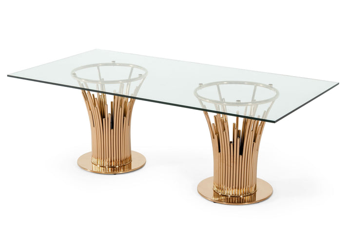 Paxton Modern Glass &amp; Rosegold Dining Table