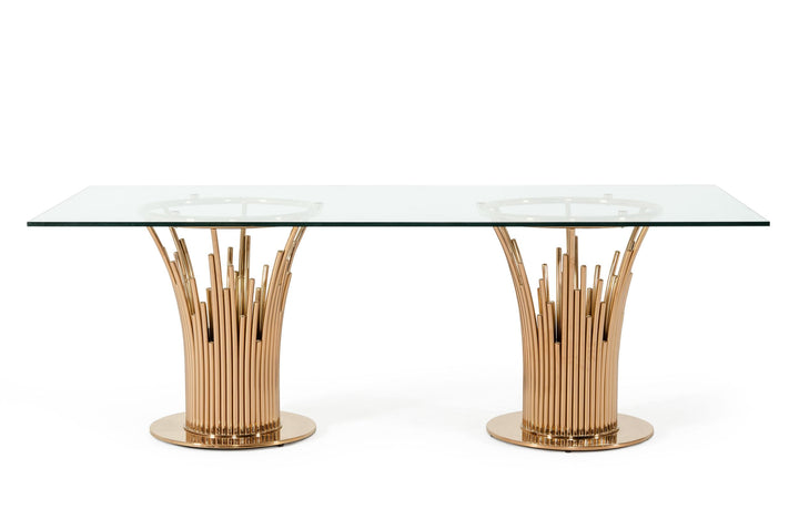 Paxton Modern Glass &amp; Rosegold Dining Table